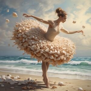 Elegant Ballerina Beach Art Print in Cream and Tan